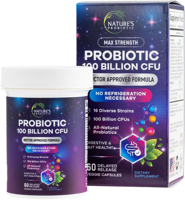 Probiotic Pills 100 Billion CFU Prebiotics, Acidophilus Probiotics Supports Immune System Digestive Health, Supports Occasional Constipation & Bloating, Daily Supplement for Women & Men - 60 Capsules