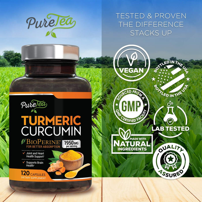 Turmeric Curcumin Supplement with BioPerine 1950mg, 95% Standardized Curcuminoids - Black Pepper for Advanced Absorption, Herbal Joint Support Complex, Nature's Tumeric Extract Non-GMO - 120 Capsules