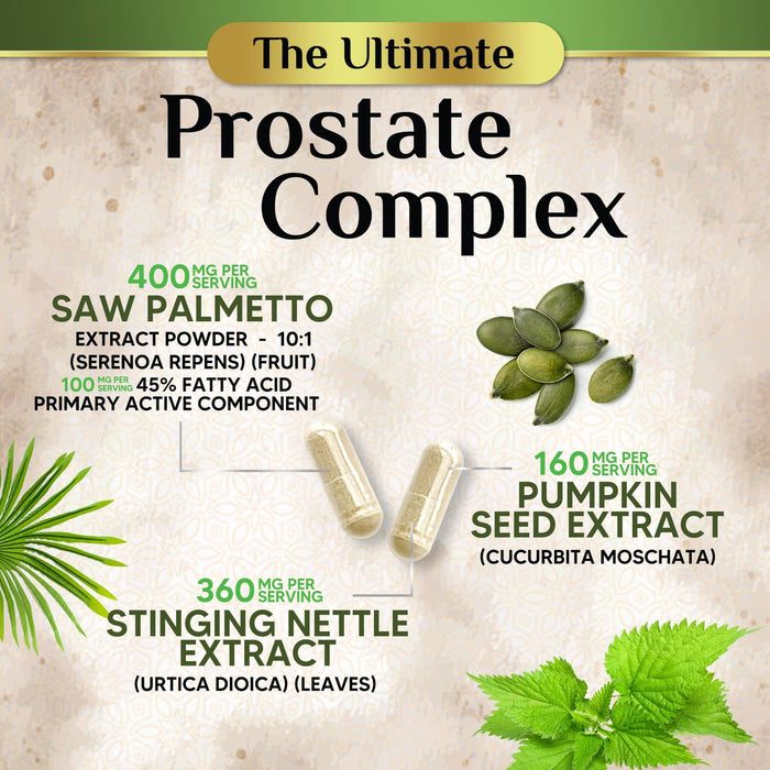 Saw Palmetto for Men Prostate Supplement - Potent 3X Formula with Stinging Nettle + Pumpkin Seed Extract for Men's Health, Herbal Prostate Supplement for Urinary Support, Bottled in USA, 60 Capsules