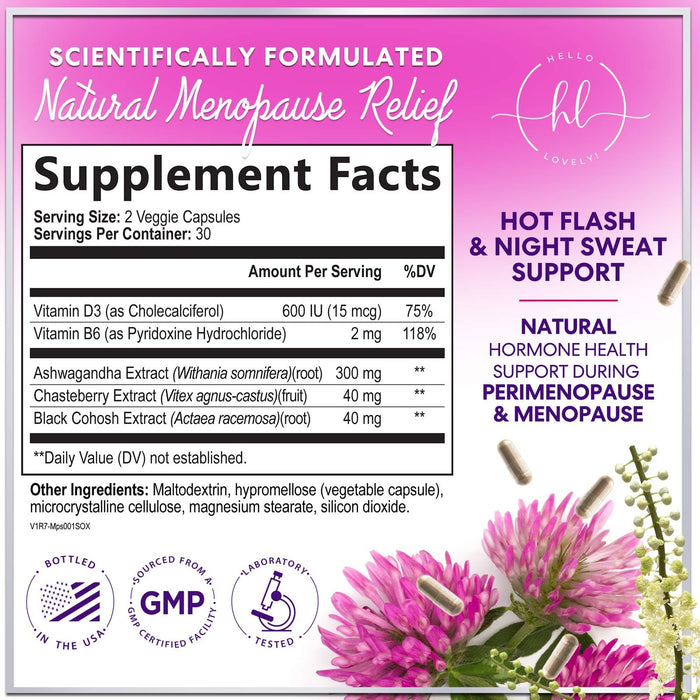 Menopause Supplements for Women - Complete Hot Flash Night Sweats & Menopause Relief Pills, Probiotics with Dong Quai & Black Cohosh for Vaginal, Digestive Support - 60 Capsules