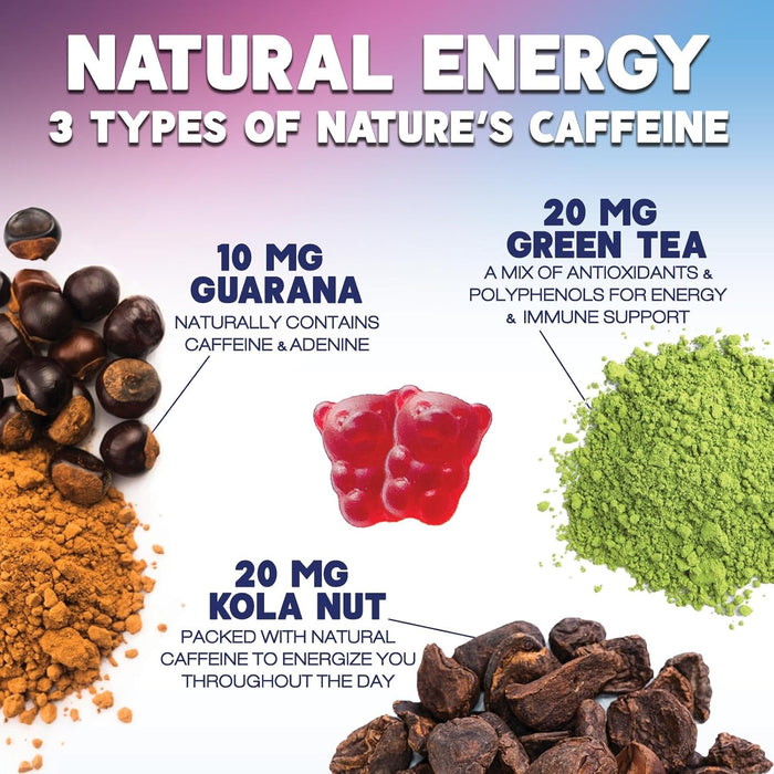 Energy Gummies 1000 mcg Vitamin B12, Green Tea Natural Caffeine Support, Daily Energy Gummies Vitamins, Delicious Berry Flavor B12 Chewable Exercise Supplement for Running Cycling & Sports - 120 Chews