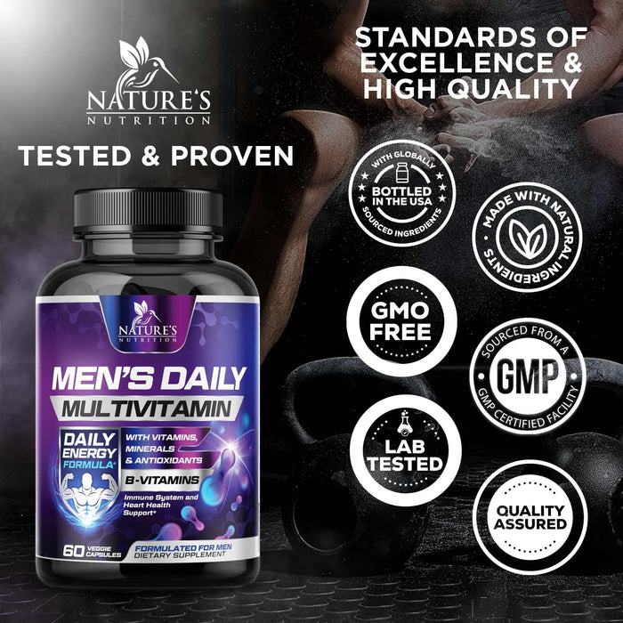Multivitamin for Men - Vitamin A, C, D, E, Zinc, Calcium, Multivitamins for Immune Health Support, Vitamin B12, Men’s Daily Multivitamin Supplement Capsules, Non-GMO Mens Multi Vitamins - 60 Capsules