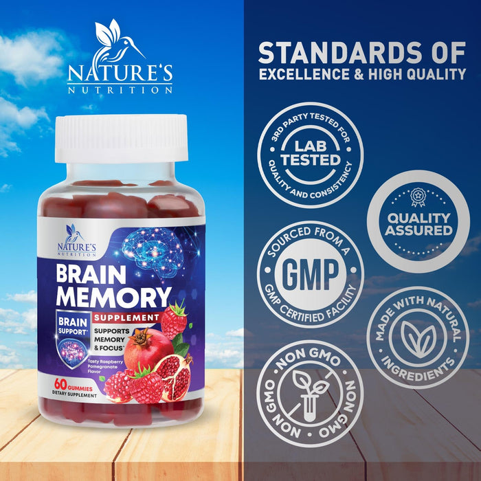 Brain Supplement Gummies for Concentration Memory & Focus Support - Brain Clarity Health with B6 B12, Phosphatidylserine, Coffee Extract, Nootropics Cognitive Vitamins for Adults - 60 Vegan Gummies