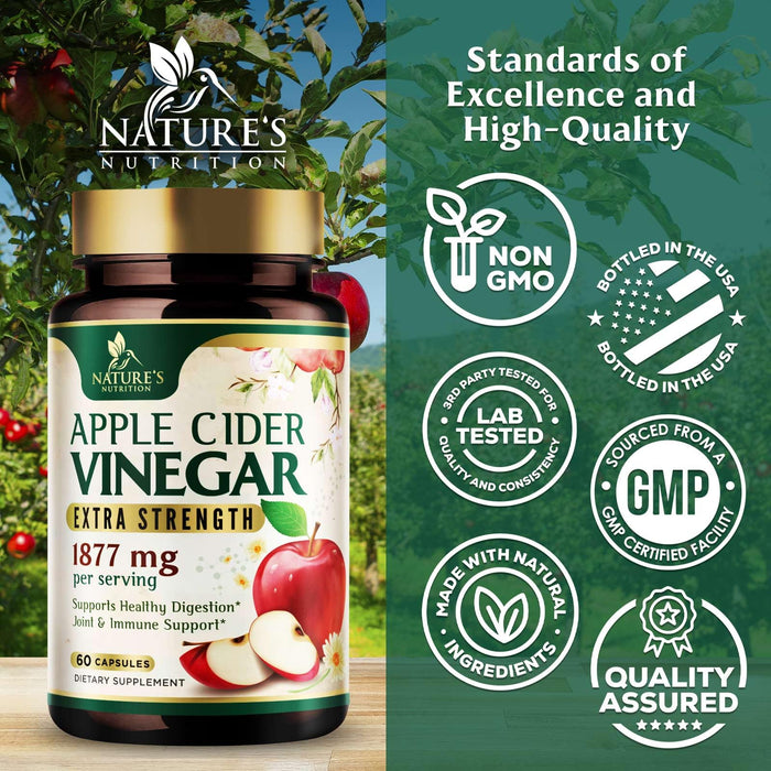 Apple Cider Vinegar Capsules 1877mg - Extra Strength Detox & Cleanse with Vitamin D & Zinc - Premium ACV Pills with Joint Natural Digestion & Immune Support - Vegetarian Supplement - 60 Capsules