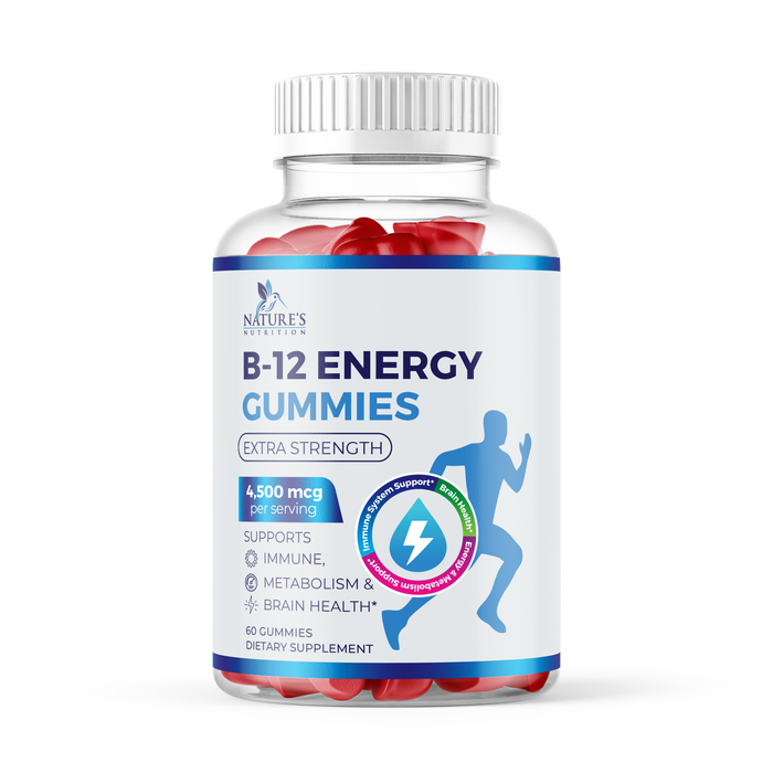 B-12 Vitamin Energy Gummies - 4500mcg Extra Strength B12 Gummy Chewables for Energy Metabolism & Immune Support - Dietary Supplement for Women, Men, & Kids - Non-GMO, Vegan, Berry Flavor - 60 Count