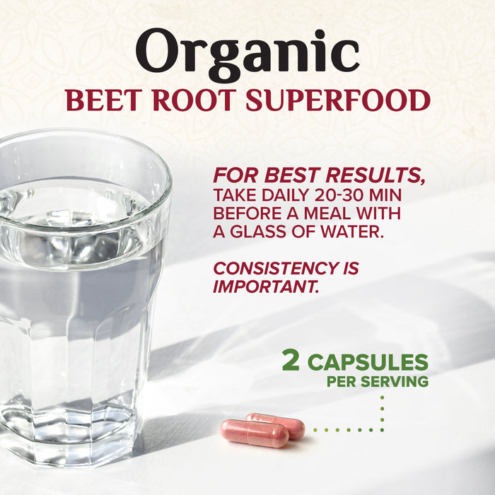 Beet Root Capsules 1300mg - Extra Strength Red Beetroot Powder Supplement – Supports Nitric Oxide Production, Heart Health & Natural Energy – Non-GMO, Vegan, Gluten Free – 60 Veggie Capsules