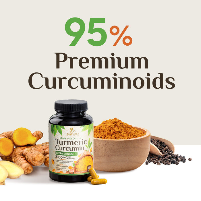 Turmeric Curcumin Supplement 1750mg with Organic Turmeric & Ginger, 95% Curcuminoids, BioPerine Black Pepper for Best Absorption, Nature's Vegan Joint Support, Non-GMO, Bottled in USA - 360 Capsules