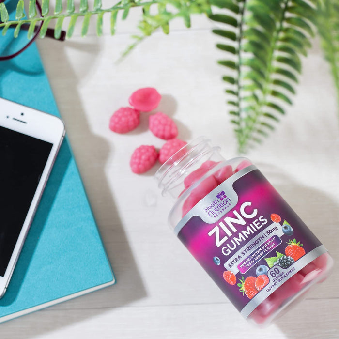 Zinc Gummies 50mg, Max Strength Immune Support for Adults, Zinc Supplement Gummy for Beautiful Skin & Immune Health Support, Nature’s Antioxidant Zinc Supplements, Vegan, Non-GMO - 60 Gummies
